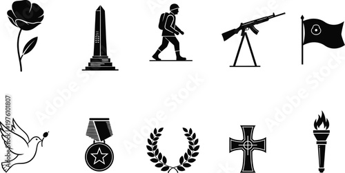 Memorial day remembrance silhouette icons of sacrifice honor and american patriotism