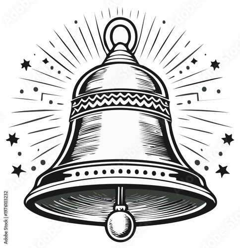 Antique ringing bell with radiating lines and stars