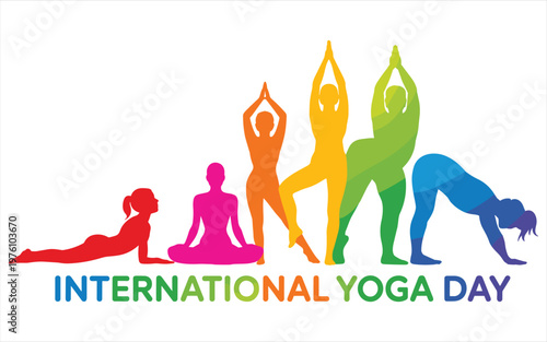 Silhouettes of diverse people practicing yoga poses against sunset sky