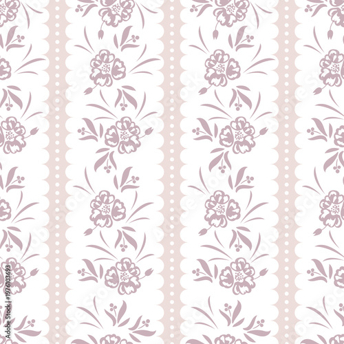 Flower pattern muted rose pink stripes on white background with garden flowers. Farmhouse spring colors backdrop