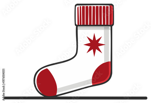 Simple festive Christmas stocking illustration with red star design for winter holidays celebration