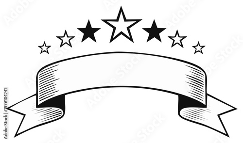 Ribbon banner graphic decorated with star symbols for achievements and celebration awards ceremony vector isolated on white background
