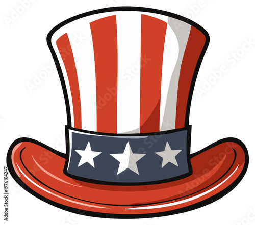 Uncle Sam Top Hat with Stars and Stripes American Flag Pattern Isolated on White