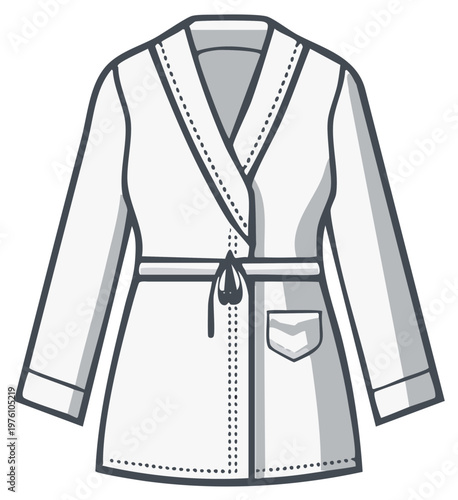 Outline illustration of a comfortable white spa bathrobe with a tied belt and a pocket