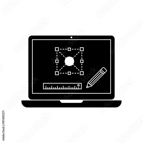Minimalist laptop with music production interface and pencil sketch on screen