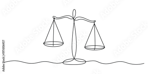 Minimalist Continuous Line Drawing of Scales of Justice