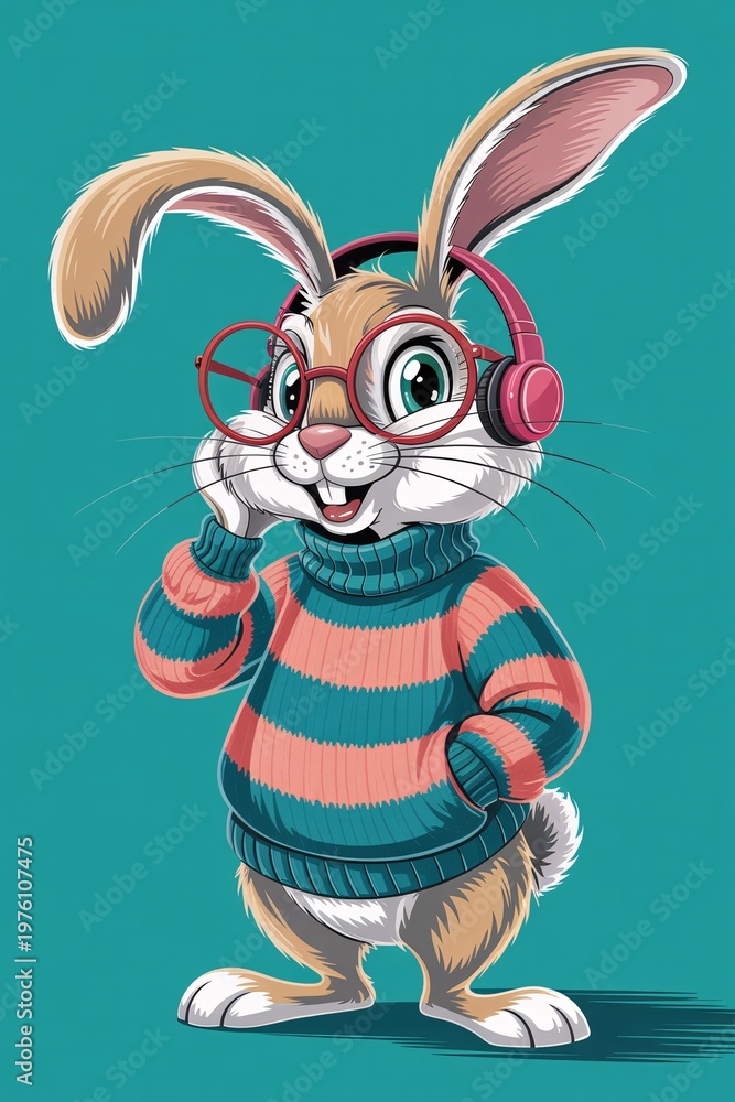 Obraz premium Cartoon giraffe character wearing striped shirt and red bow tie standing on blue background