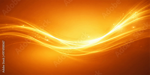 An abstract orange background vector illustration featuring bright yellow waves and a glowing sun swirl pattern creates a colorful energy motion texture for a summer wallpaper design backdrop
