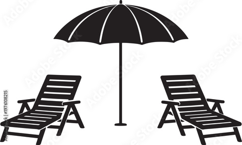 Beach Chairs And Umbrella Silhouette Summer Relaxation Vector