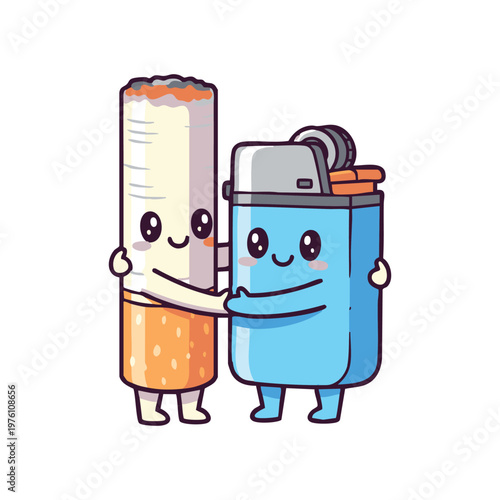 Cigarette and Lighter Cartoon Character Smoking Concept