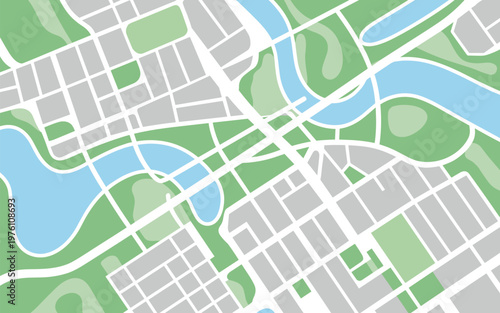 aerial view of modern urban city map with green parks and blue waterways vector illustration