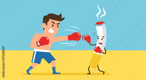 Anti Smoking Fight Concept Cartoon Scene