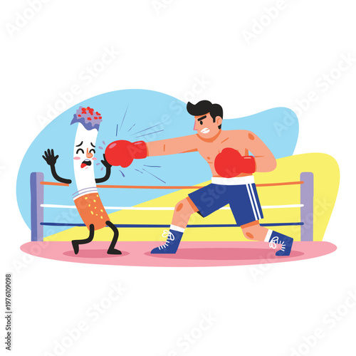 Fighting Smoking Addiction Concept Cartoon Illustration