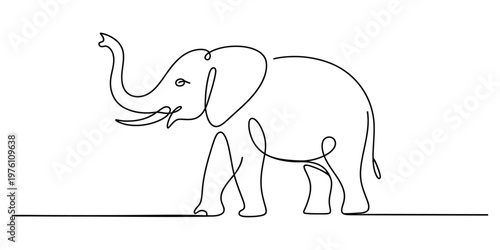 Canvas Print Minimalist Continuous One Line Drawing of an Elephant