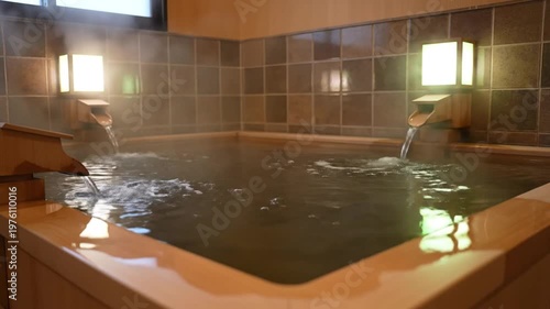 Japanese Onsen Hot Bath With Water.