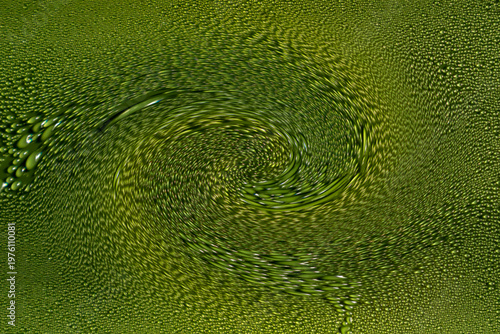 Abstract green liquid texture with swirl pattern and water droplets surface. Macro abstract background photography. Fluid motion and organic pattern concept. Design for wallpaper, poster, banner, card