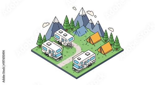 Two white recreational vehicles parked.