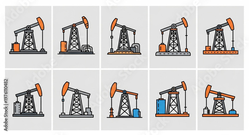 Oil Pumpjack Illustrations - A Collection of Petroleum Industry Icons.