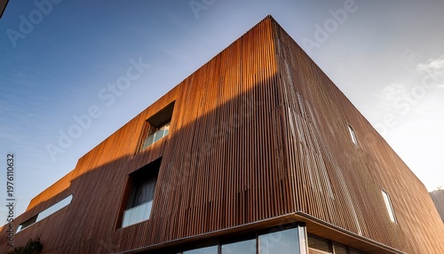 modern building facade with contrasting wood and metal panels contemporary architectural design