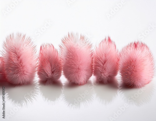 a row of pink fluffy flower buds against a white background showcasing their soft and natural appearance use product packaging backgrounds