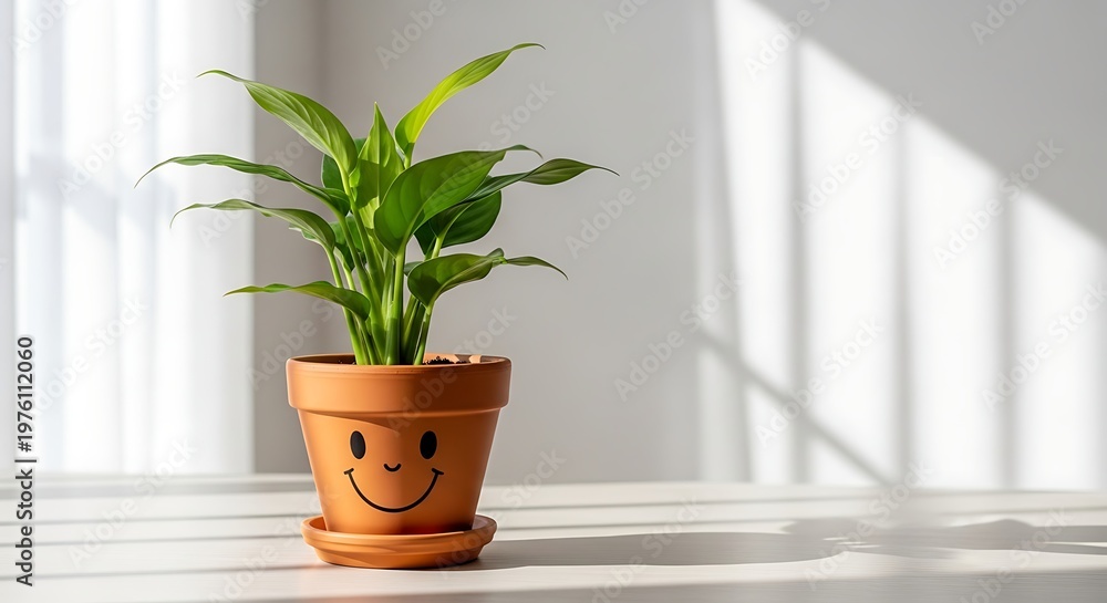 Fototapeta premium Potted plant with smiley face.