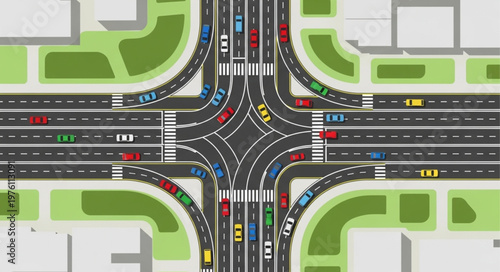 Aerial View of a Busy Highway Interchange.
