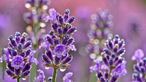 Lavender flowers with water drops.