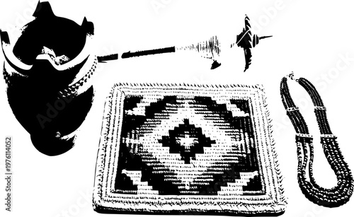 Egyptian Rural Crafts Icons Set Weaver Spindle Brazier Folk Art Black Vector