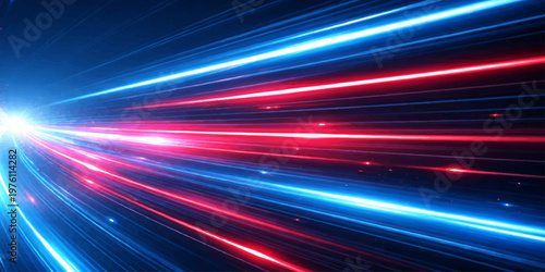 An abstract colorful light background features glowing wave patterns and bright motion lines that capture the energy of night technology through an artistic speed illustration