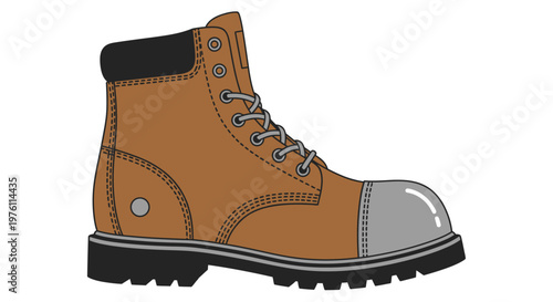 Brown leather work boot shoe.