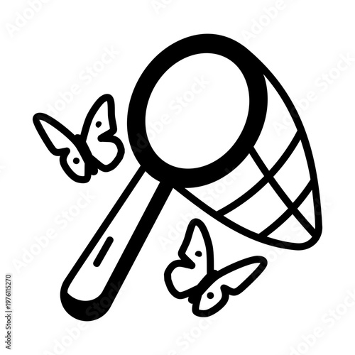 Glyph style icon showing a butterfly net