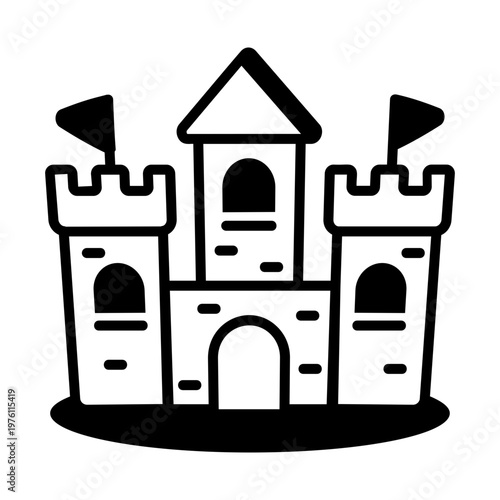 Glyph style icon showing a sand castle