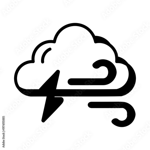A glyph style icon showing stormy weather