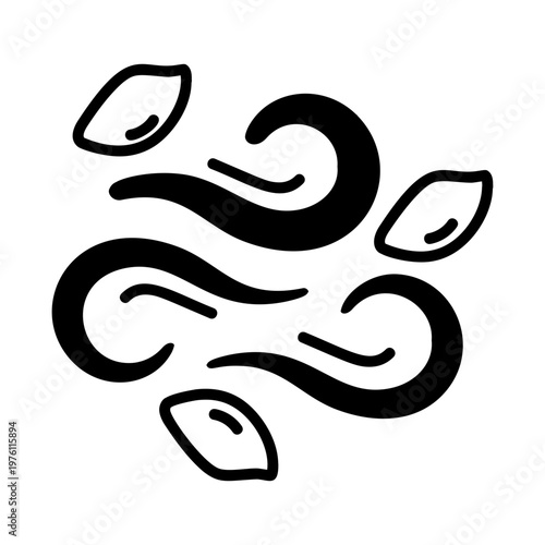 A glyph style icon showing strong wind