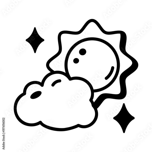 A glyph style icon showing partly cloudy