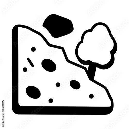 A glyph style icon showing a landslide