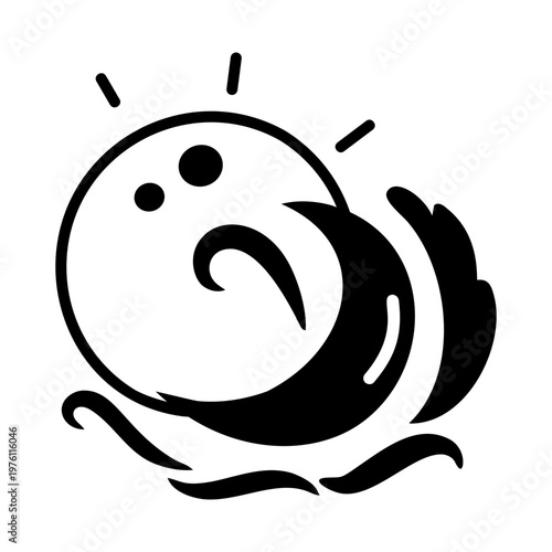 A glyph style icon showing a sea wave