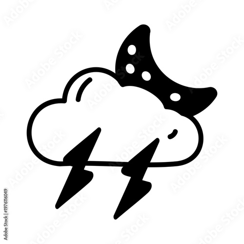A glyph style icon showing stormy night