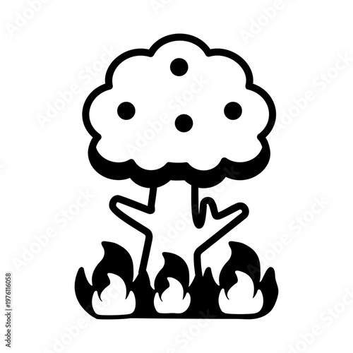 A glyph style icon showing a wildfire