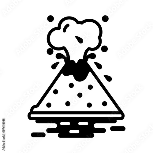 A glyph style icon showing a volcano