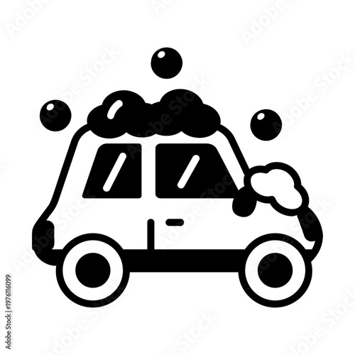 A glyph style icon showing a snowy car