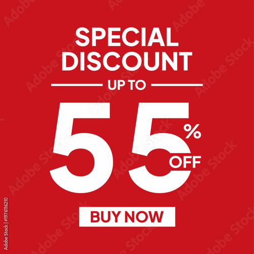 White text on red background advertising fifty five percent off discount sale
