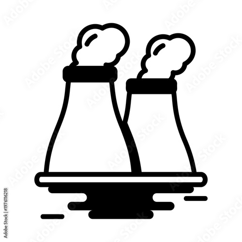A glyph style icon showing industrial pollution