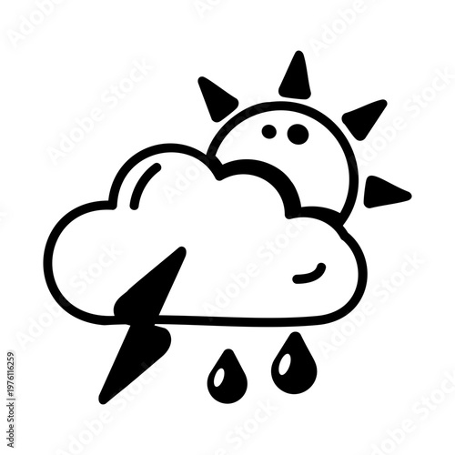 A glyph style icon showing rainy weather