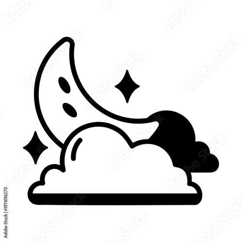 A glyph style icon showing nightfall