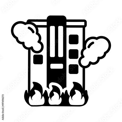 A glyph style icon showing fire disaster