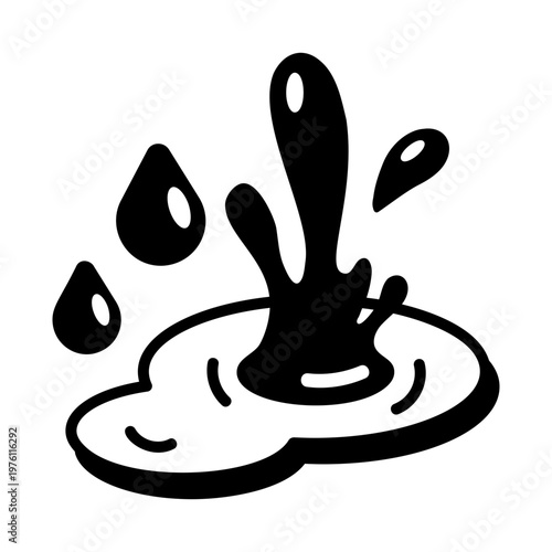 A glyph style icon showing a rain puddle