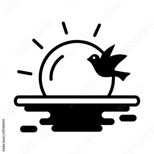 A glyph style icon showing sunset view