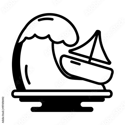 A glyph style icon showing sinking