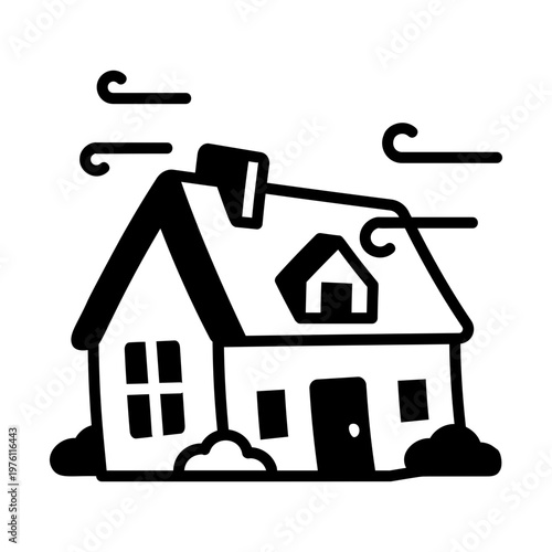 A glyph style icon showing wind disaster